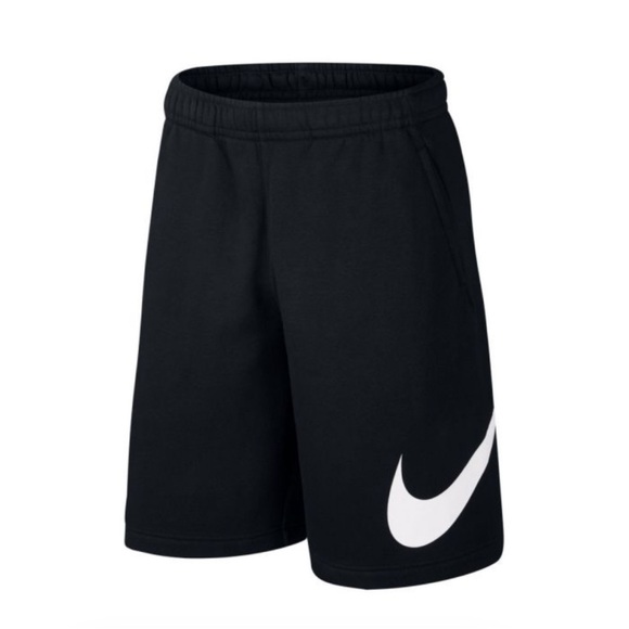 Nike Sportswear Club Men's Cotton Graphic Black Shorts Side Swoosh Logo Sz Large - Picture 1 of 4